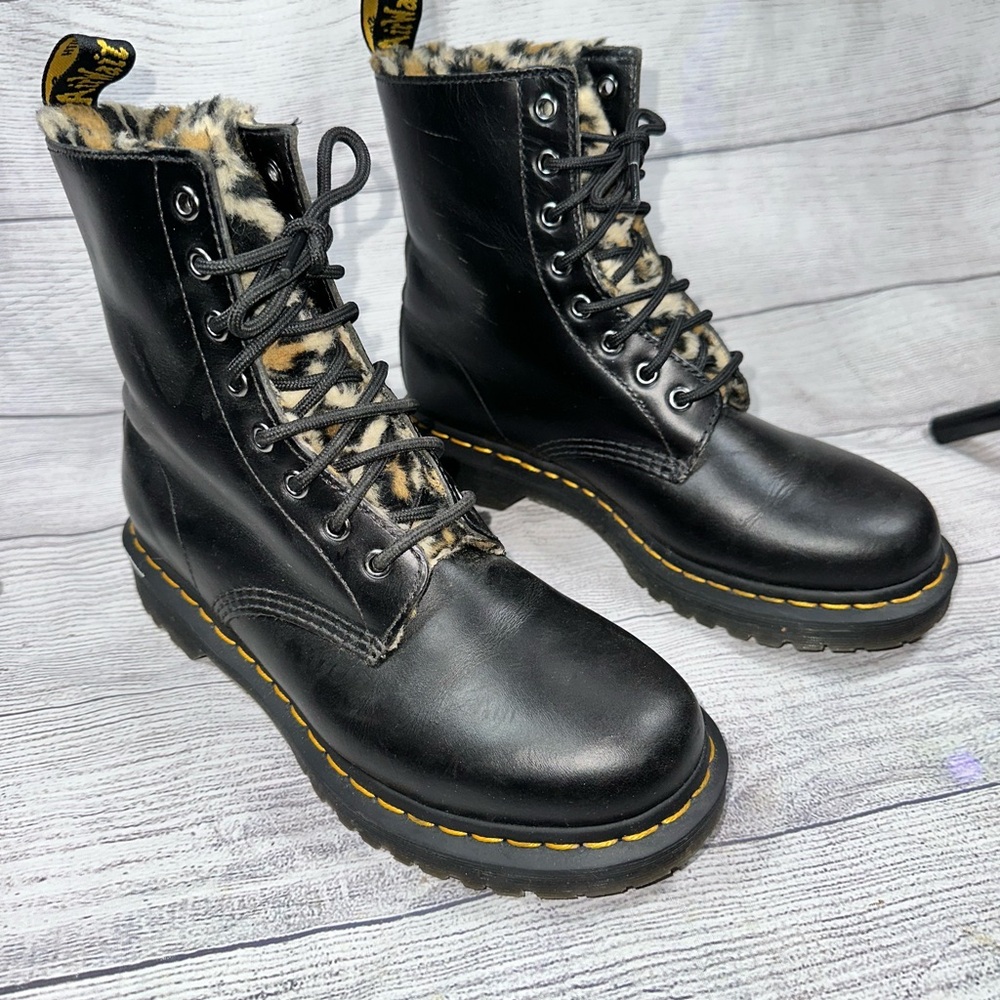 Dr. Martens 1460 Serena Boots with Leopard Fur size 8